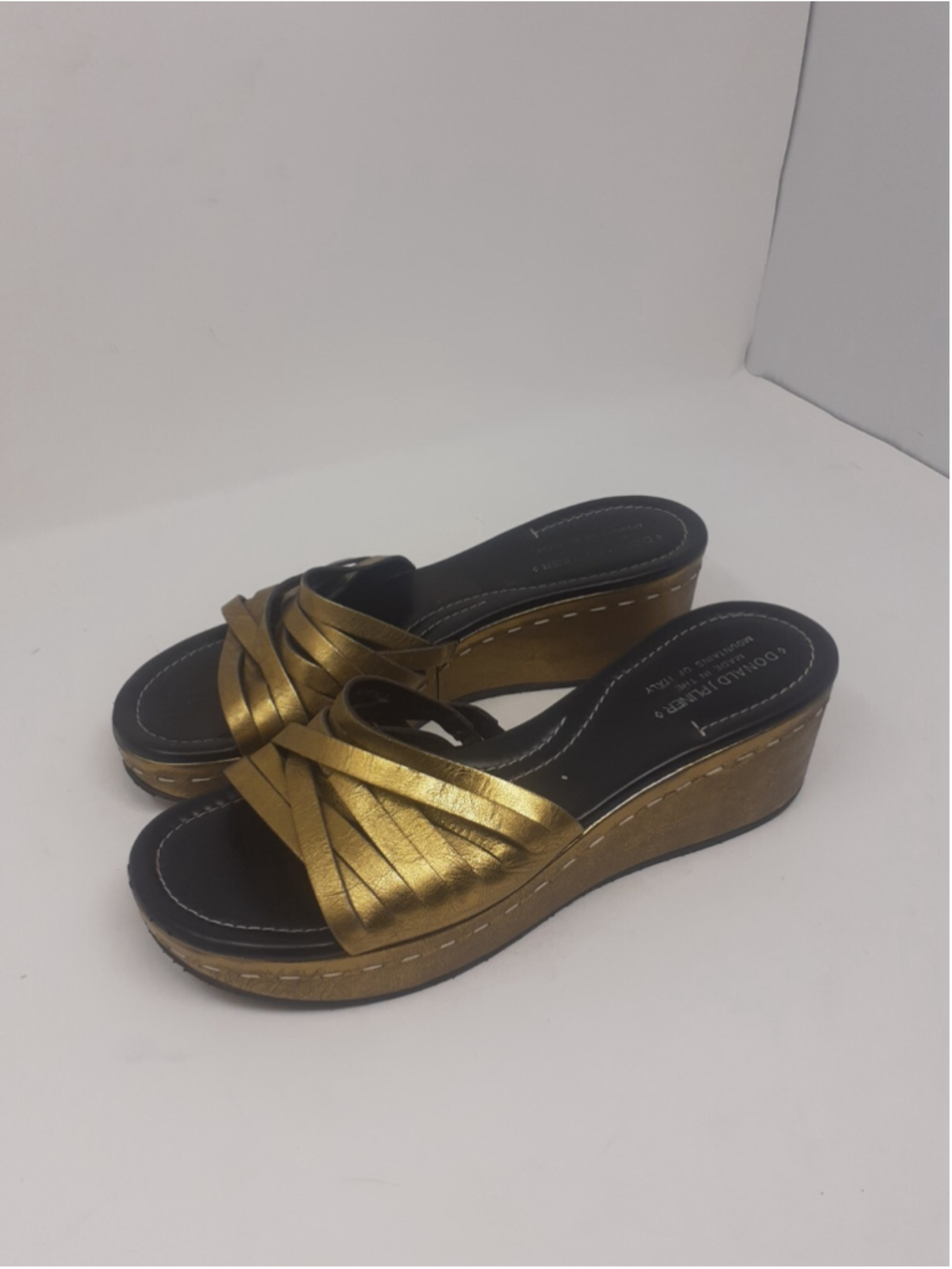 Donald J Pliner Siena Size 10 Bronze Leather Strap Wedge Sandals Platform Shoes